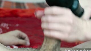 Tiffany does a strokes with magic wand to her husband's dick.