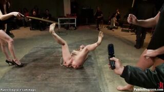 Big Titted blond locked inside cage and groped