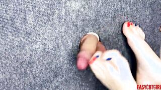 Close up jerking off tiny penis through the glory hole