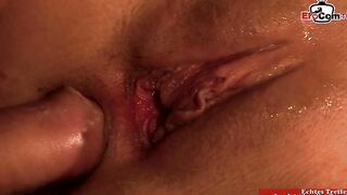 Slender dark haired barely legal into amateur anal three-way mmf
