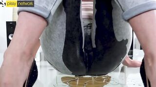 Crazy Hot Blonde Pisses All Over Glass Table