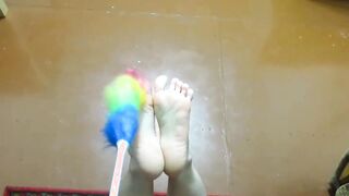 Easy domination with tickling and wax on bare foot Private