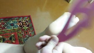 Easy domination with tickling and wax on bare foot Private