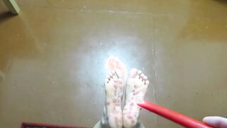 Easy domination with tickling and wax on bare foot Private