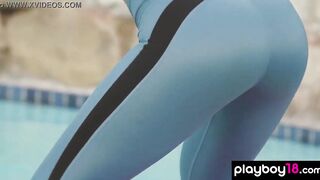 Bombshell all natural blondie Jillisa Lynn doing her daily workout