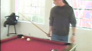 Bombshell tiny boobies oriental lies on the pool table and bro can banged! her