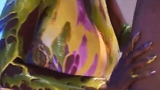 A ebony chick inside several colors is planted on a cock
