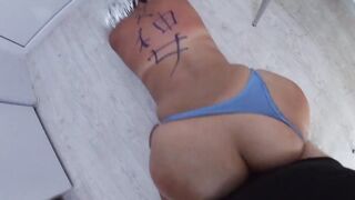 Stepmom pushed back her g-string and bent over for anal at home
