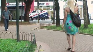 outdoors pick up - ladyboy trans blonde Beauty - huge silicones