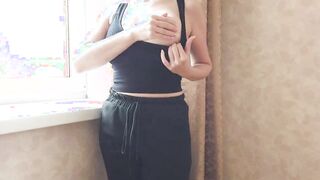 Hot MILF by the window inside african lace lingerie showed