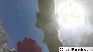 Olivia has some summer fun inside the pool