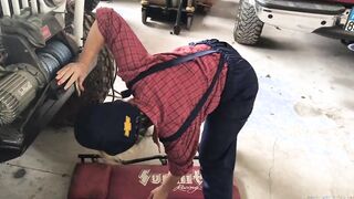 Blonde ex-wife with long titted gets blows penis inside the garage