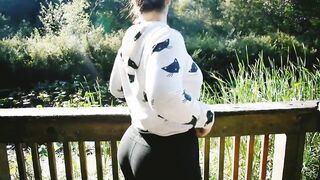 long ass MILF exhibitionist massage her snatch at a outdoor