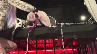 Dominatrix kicks, plays and fucks the sub chick anal