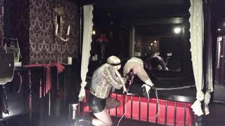 Dominatrix kicks, plays and fucks the sub chick anal