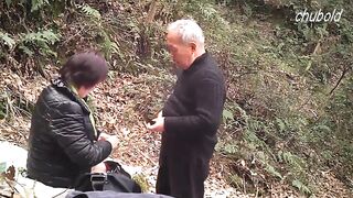 Old oriental Prostitute Outside With Grandpa Client
