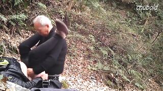 Old oriental Prostitute Outside With Grandpa Client