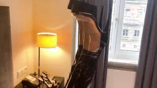 Vinyl Leggings, Transparent RUBBER Boots and Nylon Foot