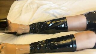 Vinyl Leggings, Transparent RUBBER Boots and Nylon Foot