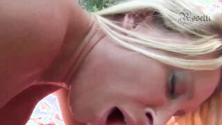 Blonde daughter banged inside the garden