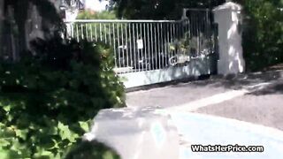 Broke blonde riding dick outdoor for cash
