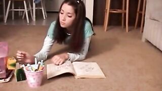 19 Year Old pokes crayon into her tight little twat