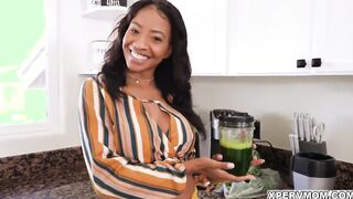 Fit stepmom September Reign makes a healthy juice for her