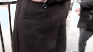 Turned On cunt with mouth pisses inside pants and shows her jugs into