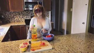 Crushing Food and RUBBING it onto My LONG MILF’S HOOTERS