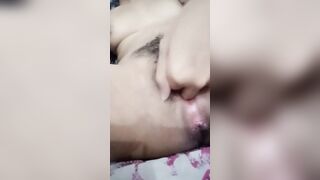 Boob strokes with snatch rubbing and shivering orgasm