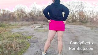 BBW walks into a mini skirt and fishnets and decided to peeing