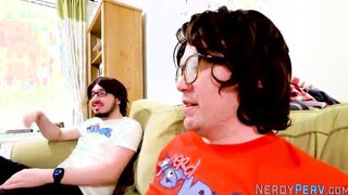 Slutty amateur give bj to nerds