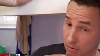 Euro blonde babes fuck by hostel roommate inside threeway