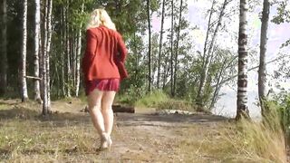 Huge butt inside a red mini skirt