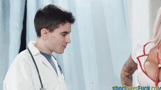 Chubby Nubian goddess screwed by little dude before titty screwed