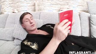 Beauty inside tights ride dick on the couch