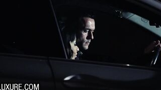 Gang Bang with a big titted dark hair into a parking