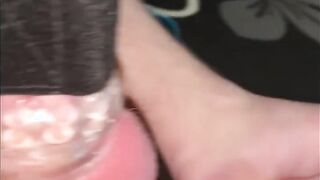 Fucking new vibrator then squirting into wife’s twat