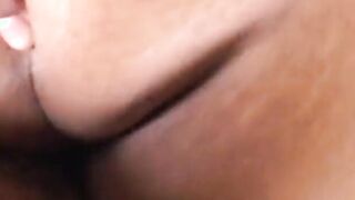 Adorable black beauty moans inside satisfaction as a long cock penetrate