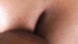 Adorable black beauty moans inside satisfaction as a long cock penetrate