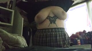 a hot white BBW having fun with her big natural bouncy breasts