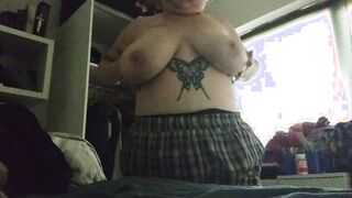 a hot white BBW having fun with her big natural bouncy breasts