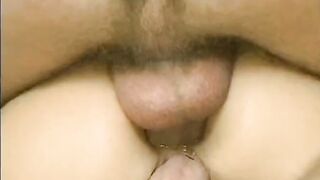 Unshaved vagina treated by 2 dicks