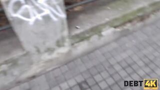 DEBT4k. Curly blonde is dig sex while cuckold watches