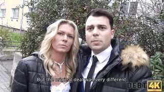 DEBT4k. Curly blonde is dig sex while cuckold watches