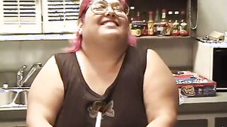 Fat whore with dyed hair and a tattoo loves to rides cock cow