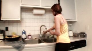 Experienced mom and young Bae banged on the kitchen floor