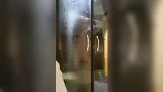 Having fun inside the shower with music