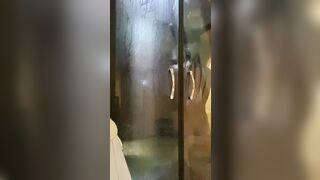 Having fun inside the shower with music