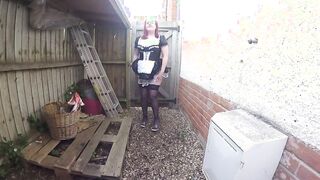 French Maid into pantyhose and Heels public